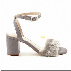 Charles David gray ‎ faux fur block heel sandals size 8